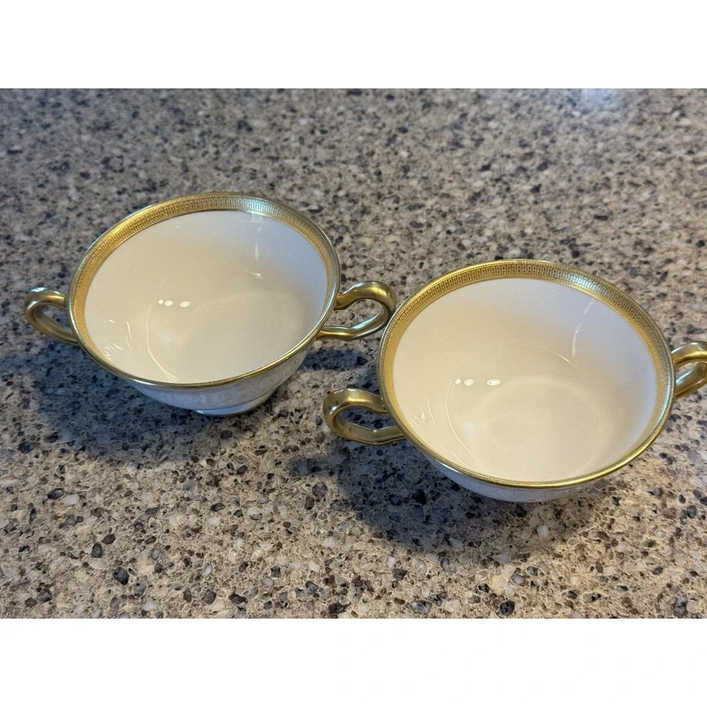 Lenox Gold Cream Bullion Cups Rare Early Cowell & Hubbard Cleveland Set of 2